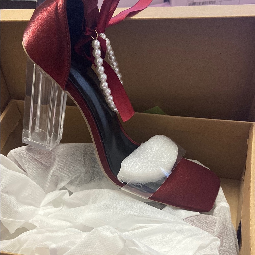 Chic Burgundy Heels with Pearl Accent